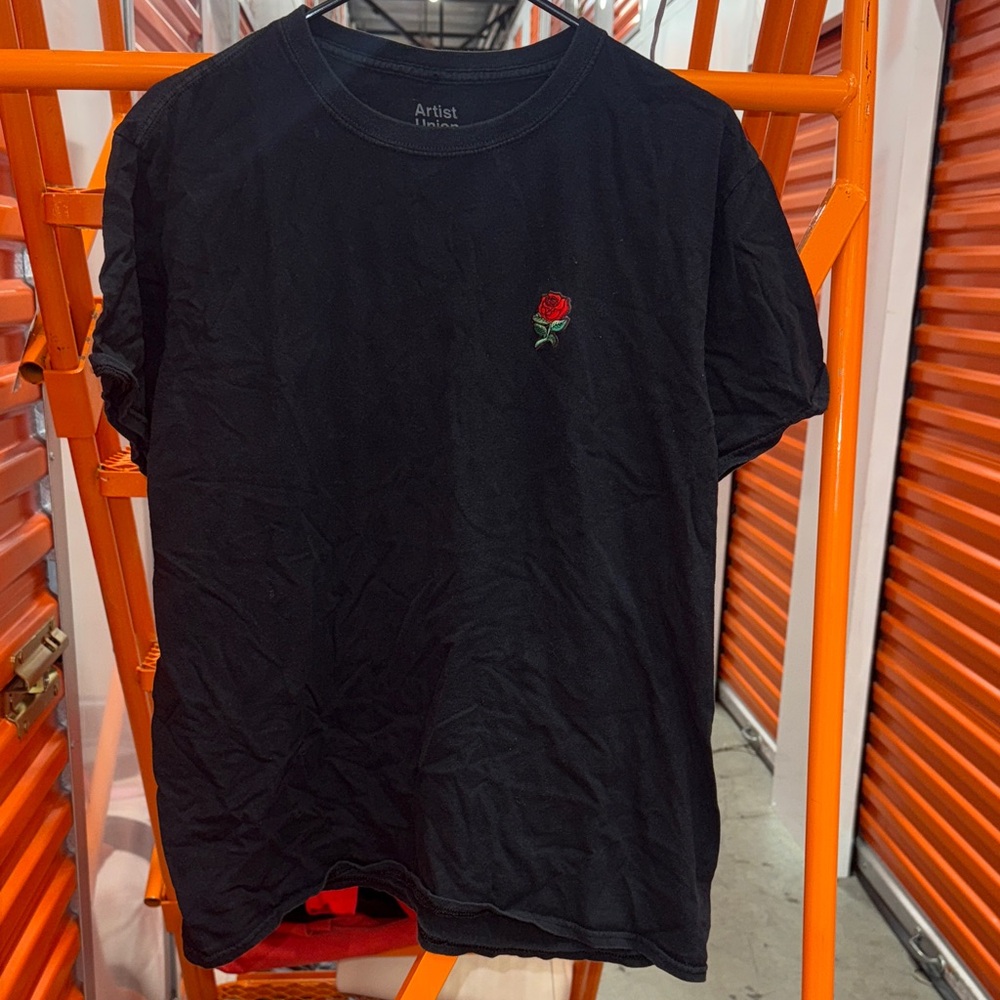 Artis Men's Black T-Shirt with Red Rose Embroidery